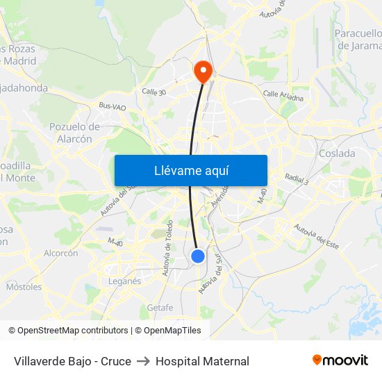 Villaverde Bajo - Cruce to Hospital Maternal map