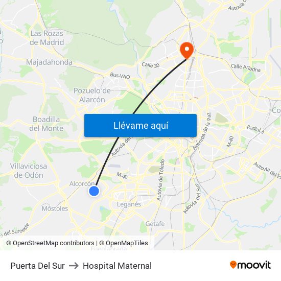 Puerta Del Sur to Hospital Maternal map