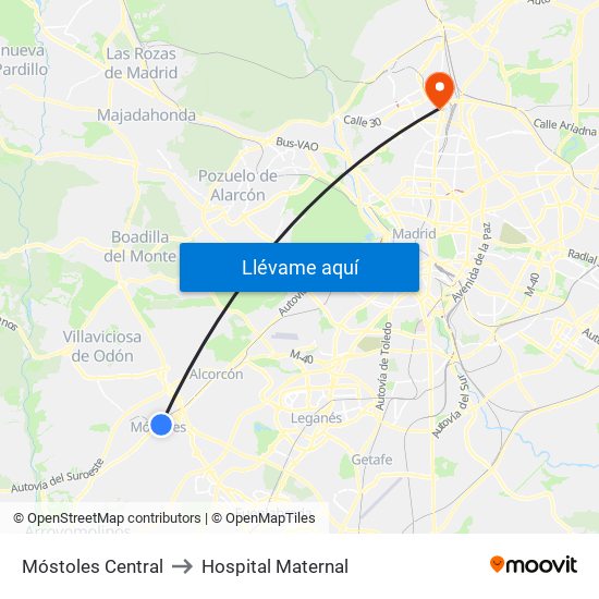 Móstoles Central to Hospital Maternal map