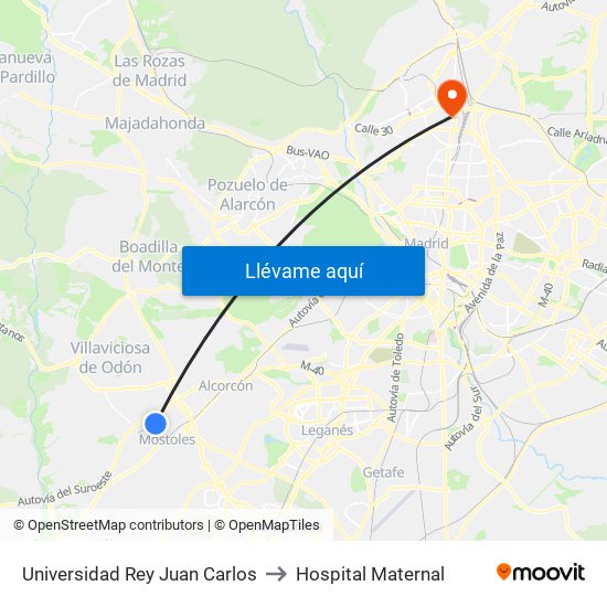 Universidad Rey Juan Carlos to Hospital Maternal map