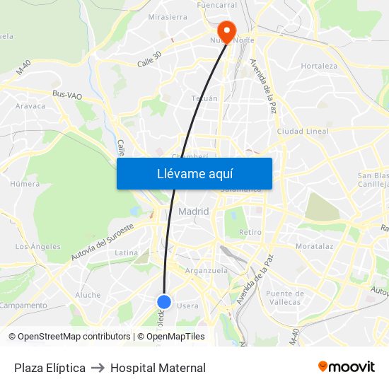 Plaza Elíptica to Hospital Maternal map