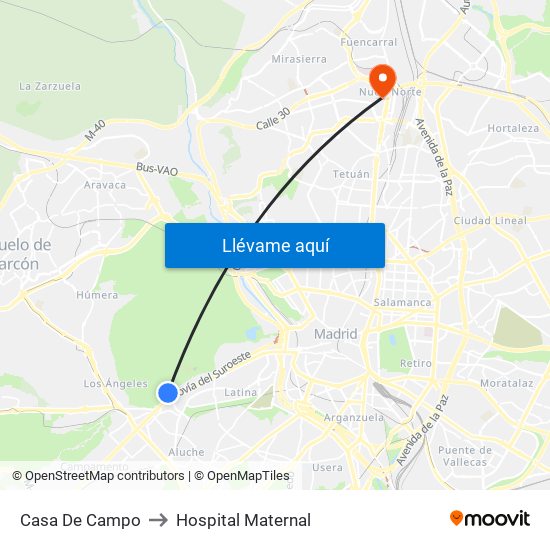 Casa De Campo to Hospital Maternal map