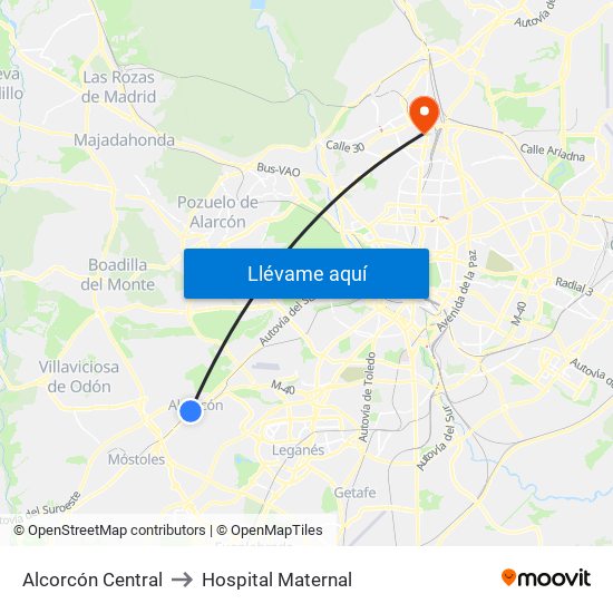 Alcorcón Central to Hospital Maternal map
