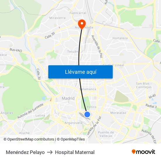 Menéndez Pelayo to Hospital Maternal map