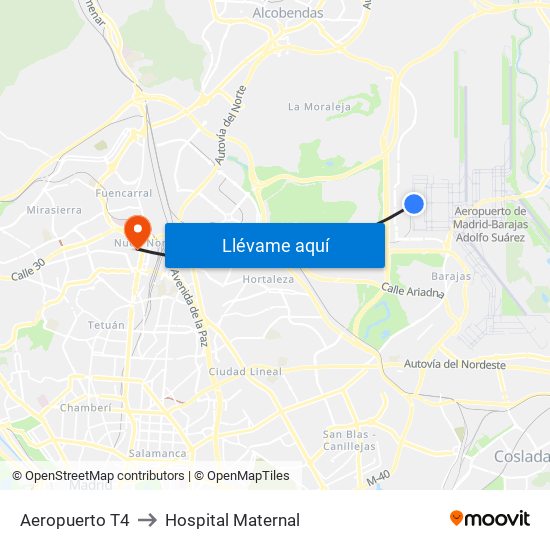Aeropuerto T4 to Hospital Maternal map