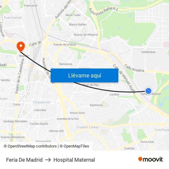 Feria De Madrid to Hospital Maternal map