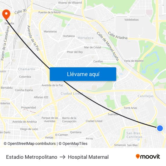 Estadio Metropolitano to Hospital Maternal map