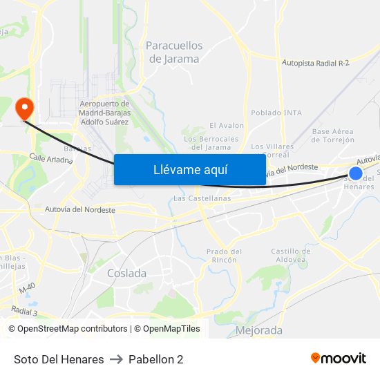 Soto Del Henares to Pabellon 2 map