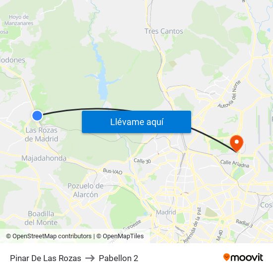 Pinar De Las Rozas to Pabellon 2 map