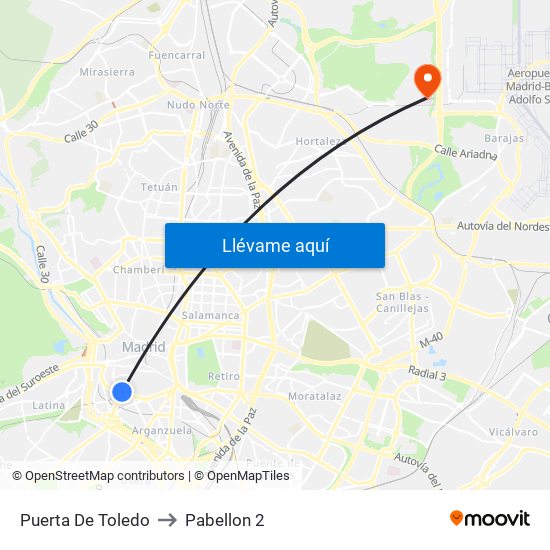 Puerta De Toledo to Pabellon 2 map