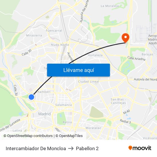 Intercambiador De Moncloa to Pabellon 2 map