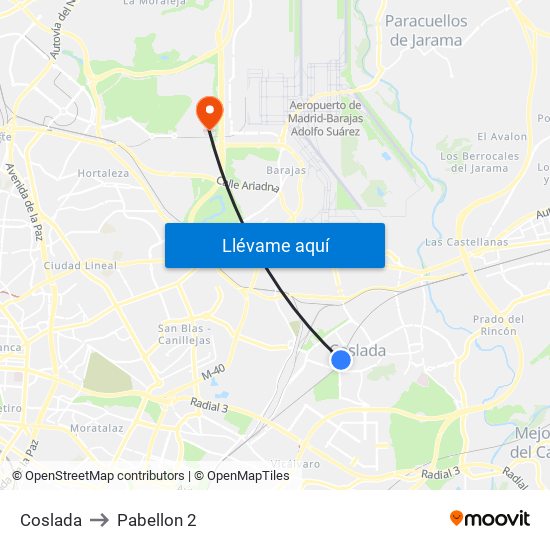 Coslada to Pabellon 2 map