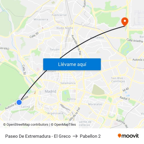 Paseo De Extremadura - El Greco to Pabellon 2 map