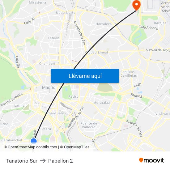 Tanatorio Sur to Pabellon 2 map