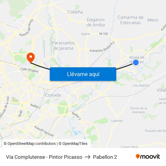 Vía Complutense - Pintor Picasso to Pabellon 2 map