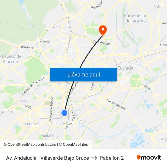 Av. Andalucía - Villaverde Bajo Cruce to Pabellon 2 map