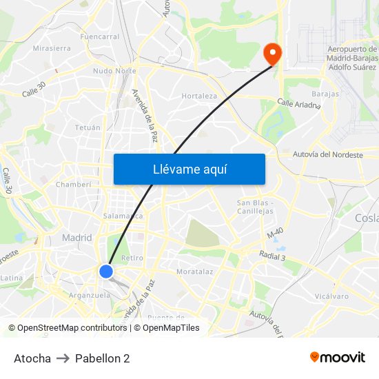 Atocha to Pabellon 2 map