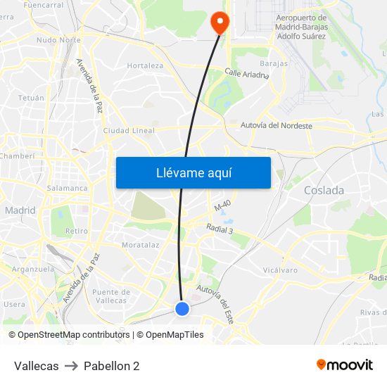 Vallecas to Pabellon 2 map