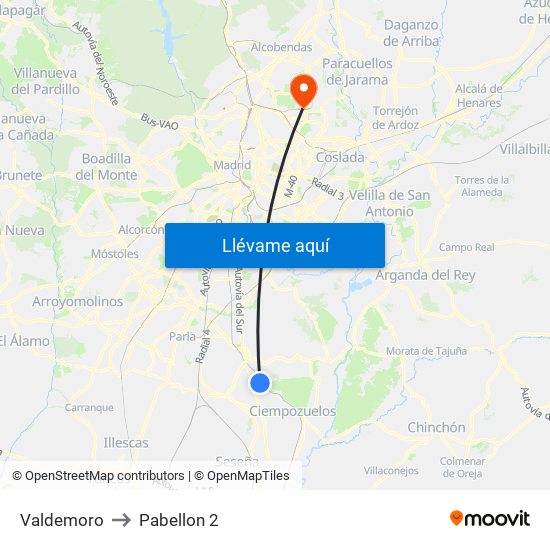 Valdemoro to Pabellon 2 map