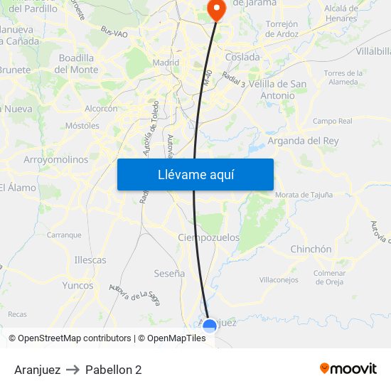 Aranjuez to Pabellon 2 map