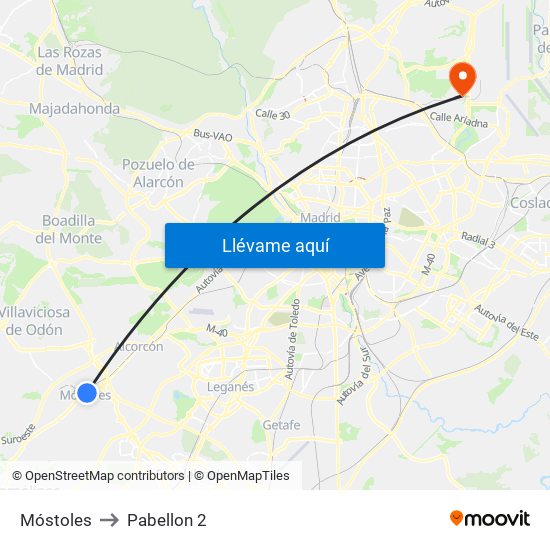 Móstoles to Pabellon 2 map
