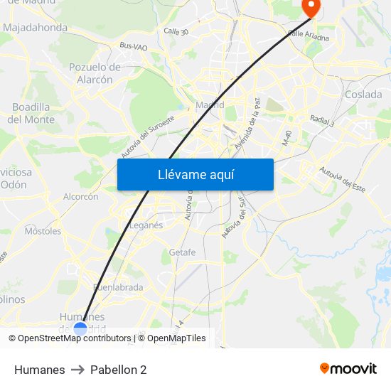 Humanes to Pabellon 2 map