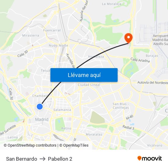 San Bernardo to Pabellon 2 map