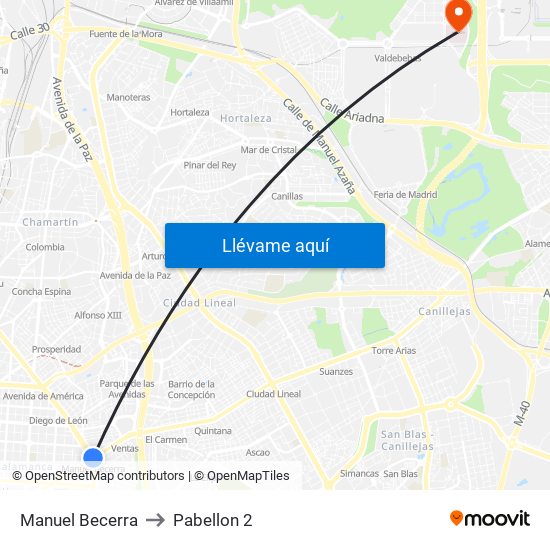 Manuel Becerra to Pabellon 2 map