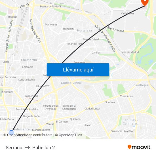 Serrano to Pabellon 2 map