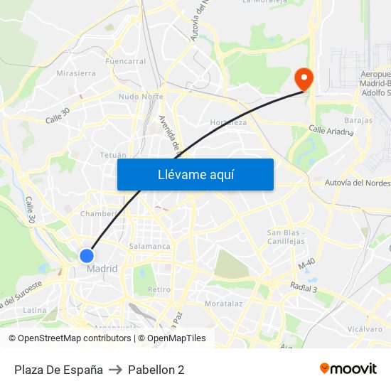 Plaza De España to Pabellon 2 map