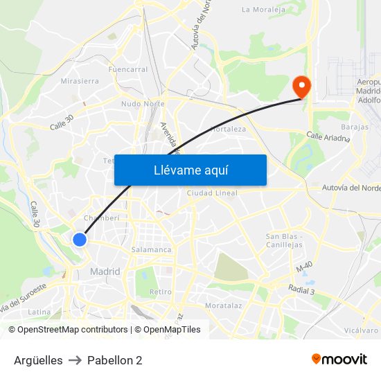 Argüelles to Pabellon 2 map