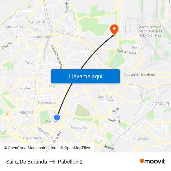 Sainz De Baranda to Pabellon 2 map
