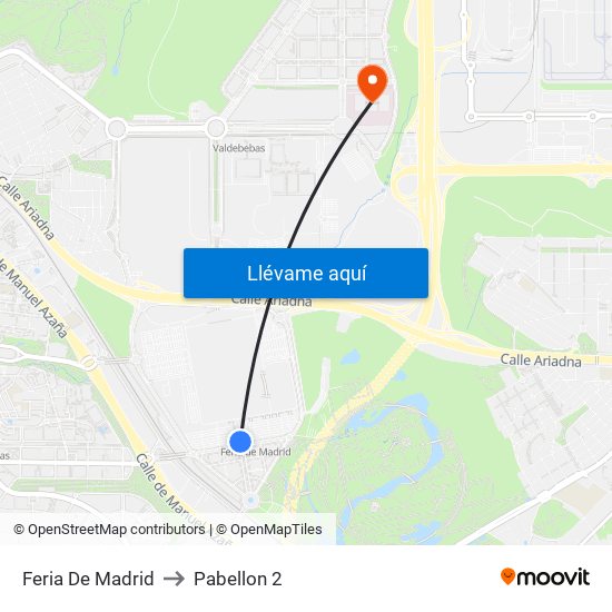 Feria De Madrid to Pabellon 2 map