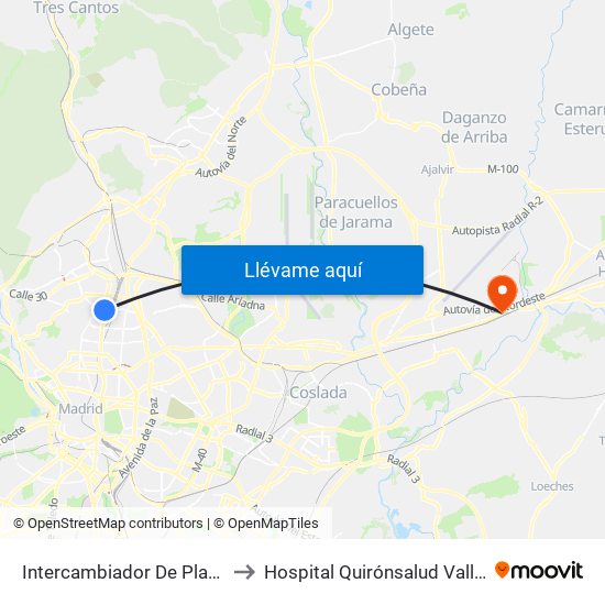 Intercambiador De Plaza De Castilla to Hospital Quirónsalud Valle Del Henares map