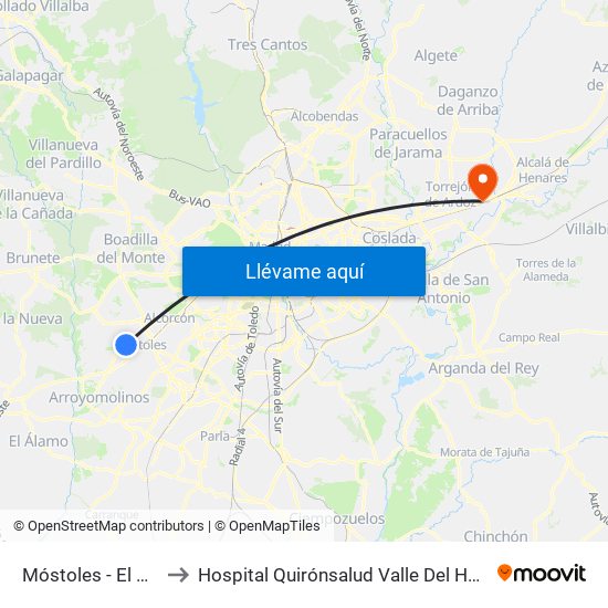 Móstoles - El Soto to Hospital Quirónsalud Valle Del Henares map