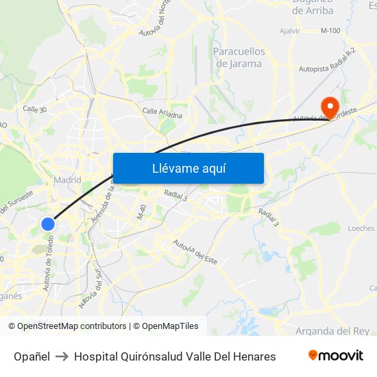 Opañel to Hospital Quirónsalud Valle Del Henares map