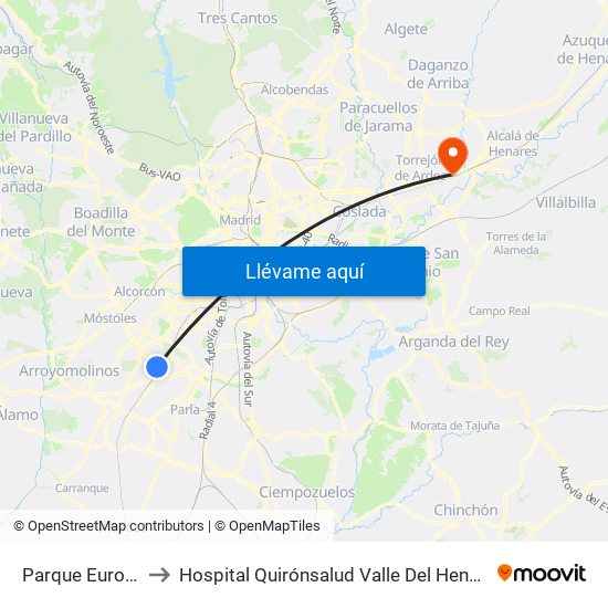 Parque Europa to Hospital Quirónsalud Valle Del Henares map