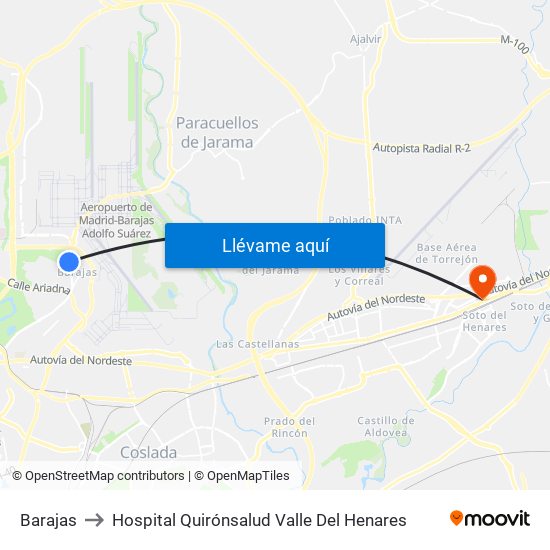 Barajas to Hospital Quirónsalud Valle Del Henares map