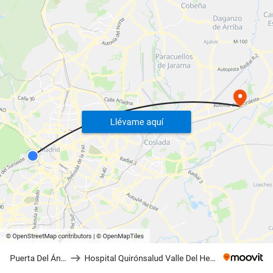 Puerta Del Ángel to Hospital Quirónsalud Valle Del Henares map