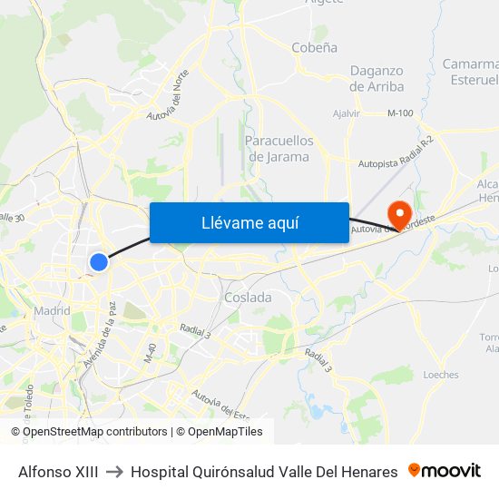 Alfonso XIII to Hospital Quirónsalud Valle Del Henares map