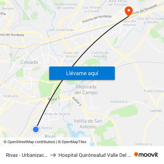 Rivas - Urbanizaciones to Hospital Quirónsalud Valle Del Henares map