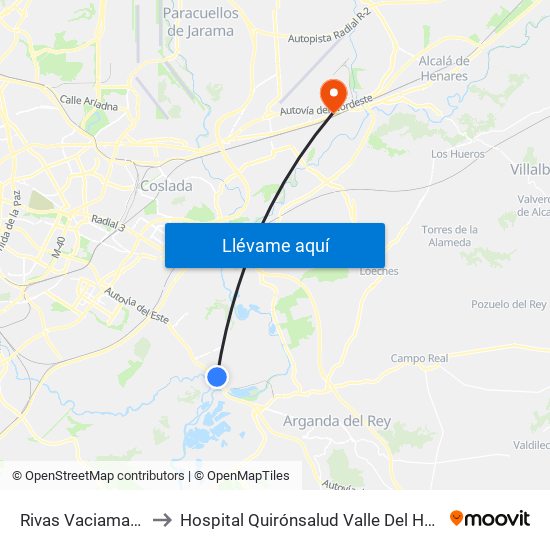 Rivas Vaciamadrid to Hospital Quirónsalud Valle Del Henares map
