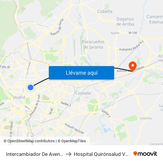 Intercambiador De Avenida De América to Hospital Quirónsalud Valle Del Henares map