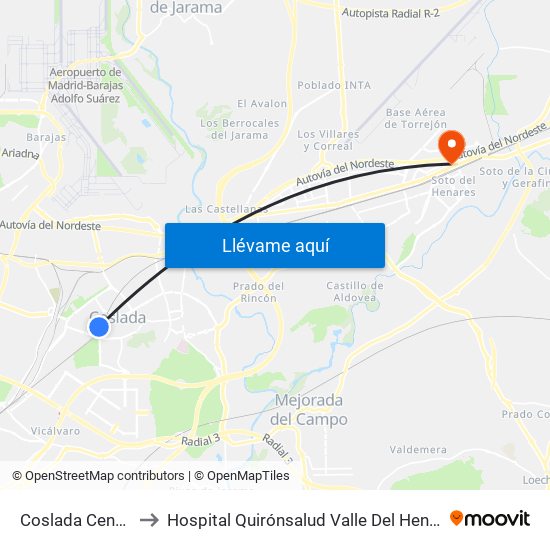Coslada Central to Hospital Quirónsalud Valle Del Henares map