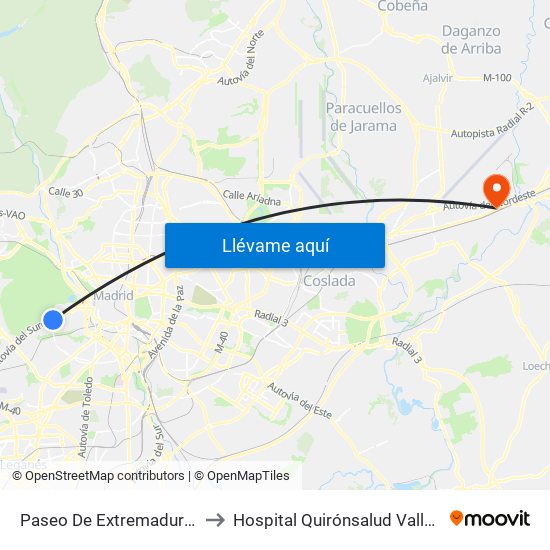 Paseo De Extremadura - El Greco to Hospital Quirónsalud Valle Del Henares map