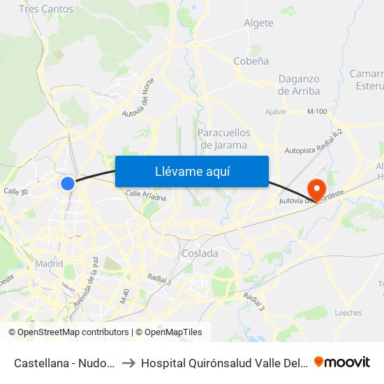 Castellana - Nudo Norte to Hospital Quirónsalud Valle Del Henares map