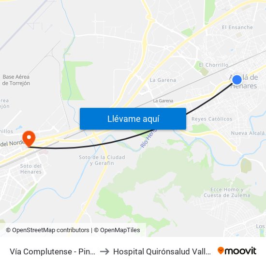 Vía Complutense - Pintor Picasso to Hospital Quirónsalud Valle Del Henares map
