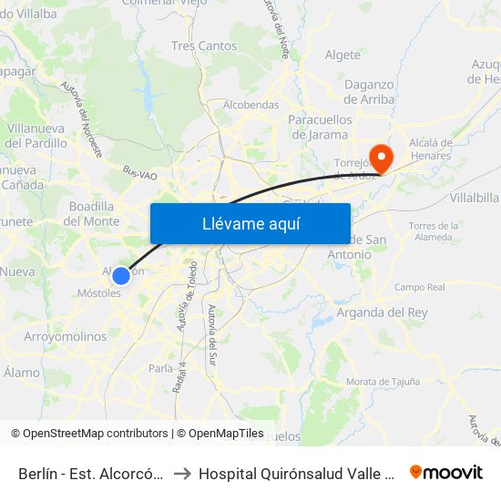 Berlín - Est. Alcorcón Central to Hospital Quirónsalud Valle Del Henares map