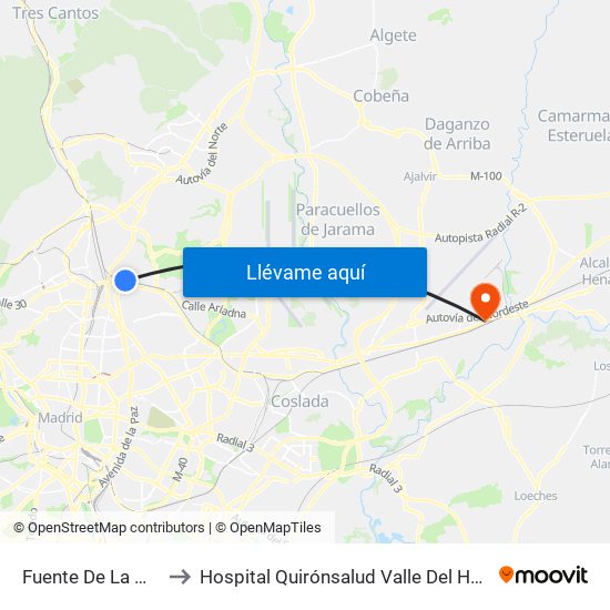 Fuente De La Mora to Hospital Quirónsalud Valle Del Henares map