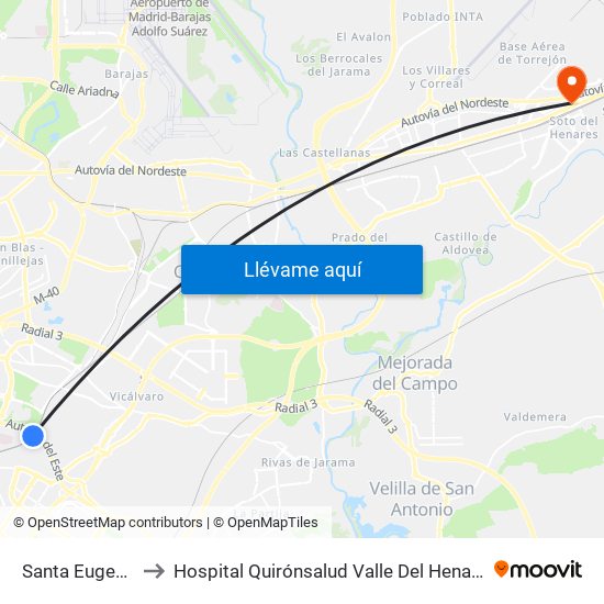Santa Eugenia to Hospital Quirónsalud Valle Del Henares map